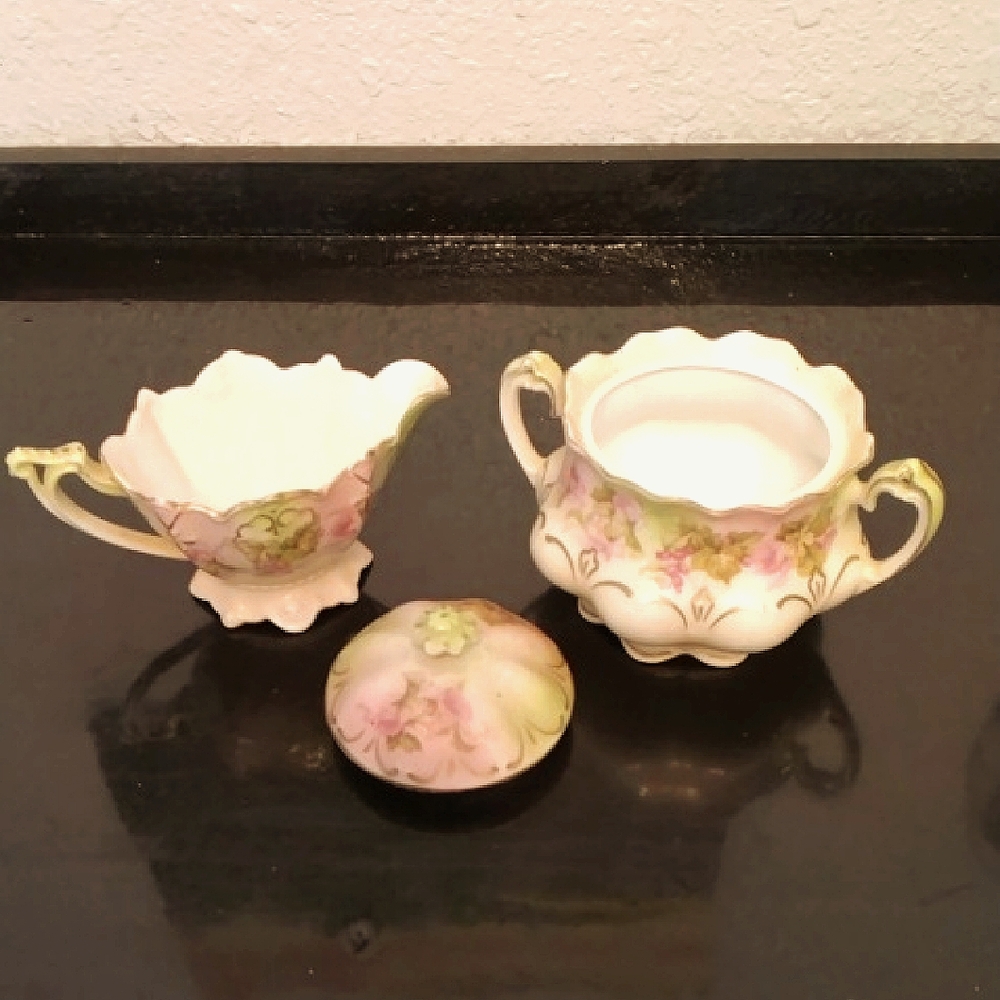 Floral Porcelain Sugar and Creamer Set